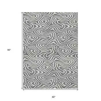 5' X 8' Gray And Ivory Abstract Washable Indoor Outdoor Area Rug