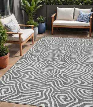 5' X 8' Gray And Ivory Abstract Washable Indoor Outdoor Area Rug