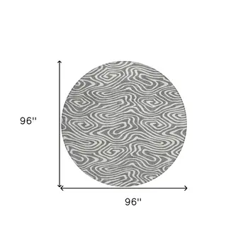 8' Gray And Ivory Round Abstract Washable Indoor Outdoor Area Rug