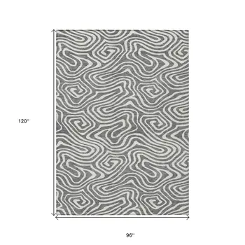8' X 10' Gray And Ivory Abstract Washable Indoor Outdoor Area Rug