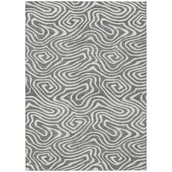 8' X 10' Gray And Ivory Abstract Washable Indoor Outdoor Area Rug