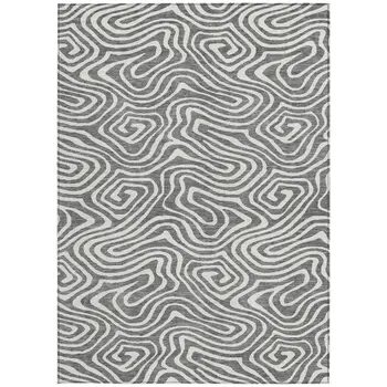 10' X 14' Gray And Ivory Abstract Washable Indoor Outdoor Area Rug