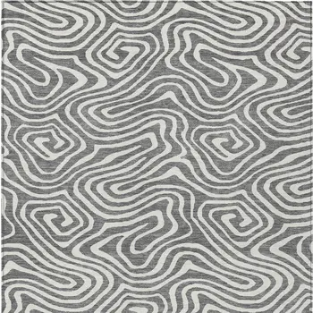 10' X 14' Gray And Ivory Abstract Washable Indoor Outdoor Area Rug