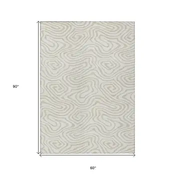 5' X 8' Ivory And Beige Abstract Washable Indoor Outdoor Area Rug