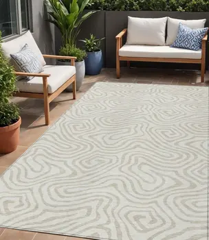 5' X 8' Ivory And Beige Abstract Washable Indoor Outdoor Area Rug