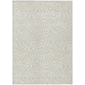 5' X 8' Ivory And Beige Abstract Washable Indoor Outdoor Area Rug
