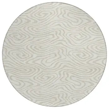 8' Ivory And Beige Round Abstract Washable Indoor Outdoor Area Rug