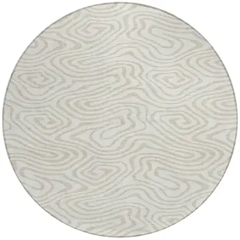 8' Ivory And Beige Round Abstract Washable Indoor Outdoor Area Rug