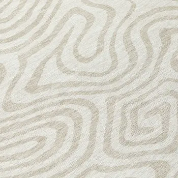 8' Ivory And Beige Round Abstract Washable Indoor Outdoor Area Rug