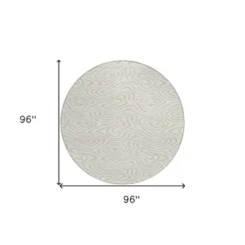 8' Ivory And Beige Round Abstract Washable Indoor Outdoor Area Rug