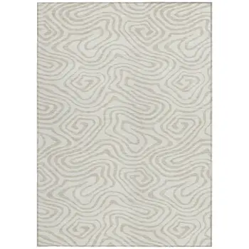 9' X 12' Ivory And Beige Abstract Washable Indoor Outdoor Area Rug