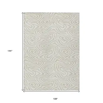 9' X 12' Ivory And Beige Abstract Washable Indoor Outdoor Area Rug