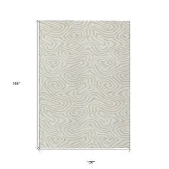 10' X 14' Ivory And Beige Abstract Washable Indoor Outdoor Area Rug