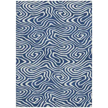 9' X 12' Navy Blue And Ivory Abstract Washable Indoor Outdoor Area Rug