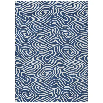 9' X 12' Navy Blue And Ivory Abstract Washable Indoor Outdoor Area Rug