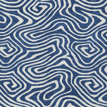 9' X 12' Navy Blue And Ivory Abstract Washable Indoor Outdoor Area Rug