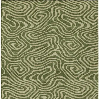 5' X 8' Olive Green And Light Green Abstract Washable Indoor Outdoor Area Rug