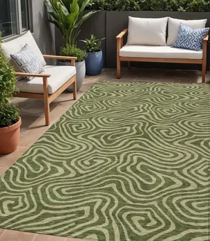 5' X 8' Olive Green And Light Green Abstract Washable Indoor Outdoor Area Rug