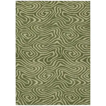 5' X 8' Olive Green And Light Green Abstract Washable Indoor Outdoor Area Rug