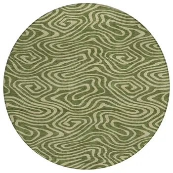 8' Olive Green And Light Green Round Abstract Washable Indoor Outdoor Area Rug