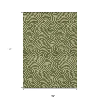 8' X 10' Olive Green And Light Green Abstract Washable Indoor Outdoor Area Rug