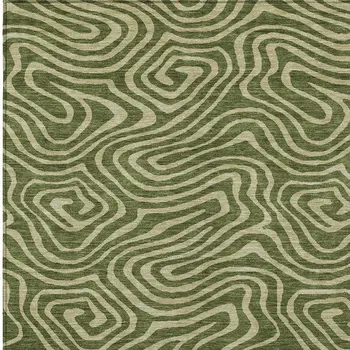 10' X 14' Olive Green And Light Green Abstract Washable Indoor Outdoor Area Rug