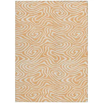 9' X 12' Peach And Ivory Abstract Washable Indoor Outdoor Area Rug