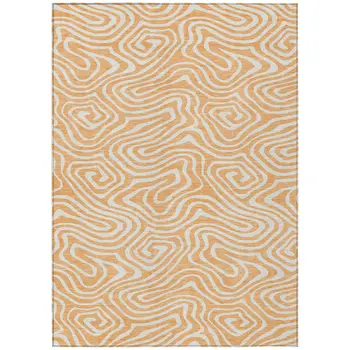 10' X 14' Peach And Ivory Abstract Washable Indoor Outdoor Area Rug