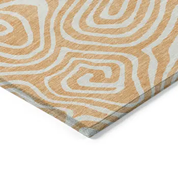 10' X 14' Peach And Ivory Abstract Washable Indoor Outdoor Area Rug