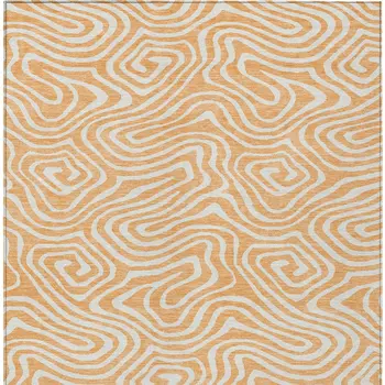 10' X 14' Peach And Ivory Abstract Washable Indoor Outdoor Area Rug