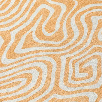 10' X 14' Peach And Ivory Abstract Washable Indoor Outdoor Area Rug