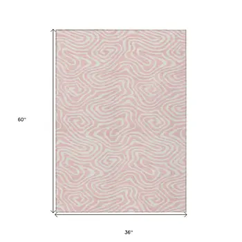 3' X 5' Pink And Gray Abstract Washable Indoor Outdoor Area Rug