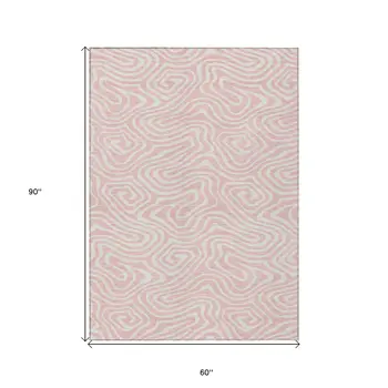5' X 8' Pink And Gray Abstract Washable Indoor Outdoor Area Rug