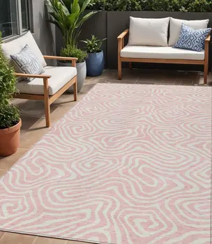 5' X 8' Pink And Gray Abstract Washable Indoor Outdoor Area Rug