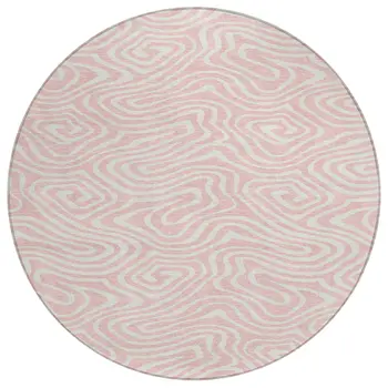 8' Pink And Gray Round Abstract Washable Indoor Outdoor Area Rug