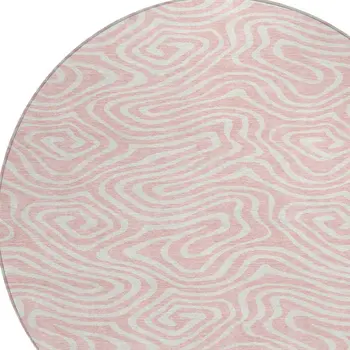 8' Pink And Gray Round Abstract Washable Indoor Outdoor Area Rug