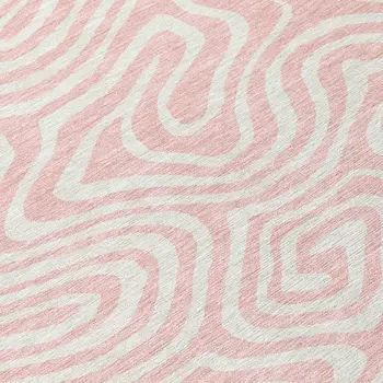 8' Pink And Gray Round Abstract Washable Indoor Outdoor Area Rug