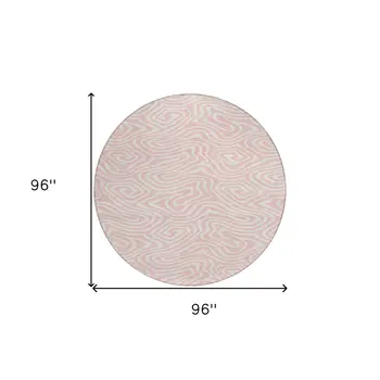 8' Pink And Gray Round Abstract Washable Indoor Outdoor Area Rug