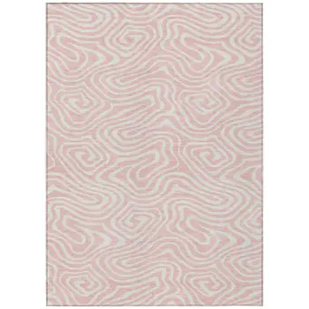 8' X 10' Pink And Gray Abstract Washable Indoor Outdoor Area Rug