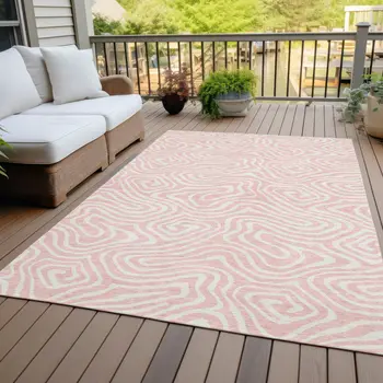 9' X 12' Pink And Gray Abstract Washable Indoor Outdoor Area Rug