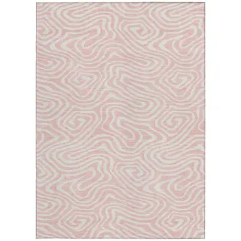 10' X 14' Pink And Gray Abstract Washable Indoor Outdoor Area Rug