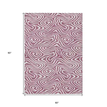 5' X 8' Plum And Ivory Abstract Washable Indoor Outdoor Area Rug