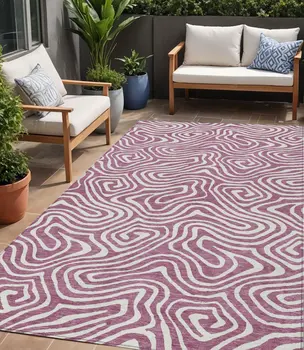 5' X 8' Plum And Ivory Abstract Washable Indoor Outdoor Area Rug