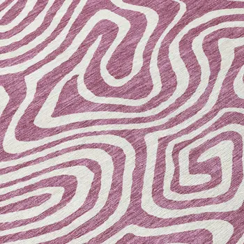 5' X 8' Plum And Ivory Abstract Washable Indoor Outdoor Area Rug