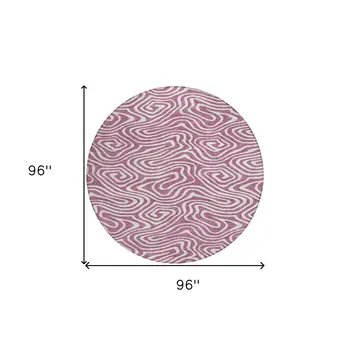 8' Plum And Ivory Round Abstract Washable Indoor Outdoor Area Rug