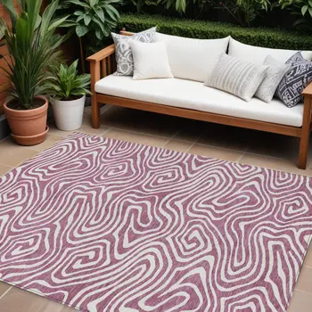 10' X 14' Plum And Ivory Abstract Washable Indoor Outdoor Area Rug