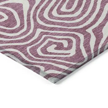 10' X 14' Plum And Ivory Abstract Washable Indoor Outdoor Area Rug