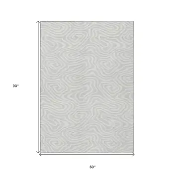 5' X 8' Silver And Gray Abstract Washable Indoor Outdoor Area Rug