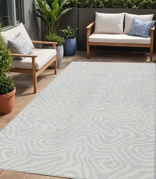5' X 8' Silver And Gray Abstract Washable Indoor Outdoor Area Rug