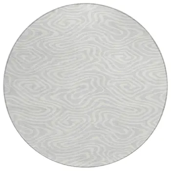8' Silver And Gray Round Abstract Washable Indoor Outdoor Area Rug
